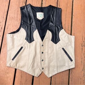 Vintage 80’s/90’s black and tan genuine leather western vibes vest